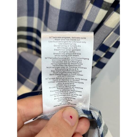 BAUM UND PFERDGARTEN 34 Plaid Moanna Button Shirt Short Sleeve Silk Viscose Blue - Picture 10 of 10
